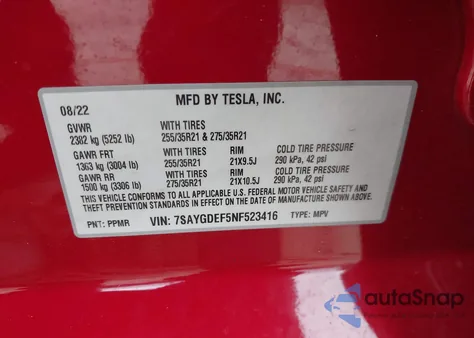 2022 Tesla Model Y Performance Dual Motor All-Wheel Drive from USA, damaged, VIN 7SAYGDEF5NF523416
